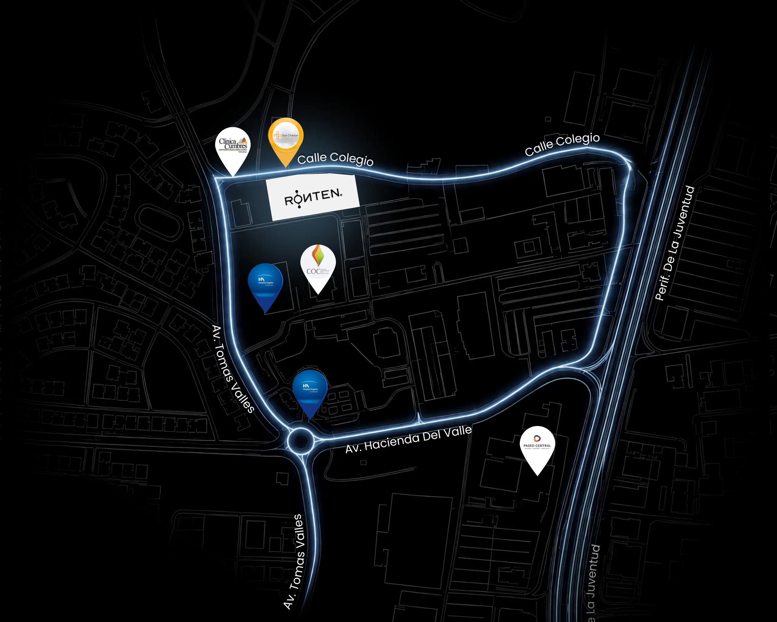 Mapa de la zona: Av. Tomás Valles, Av. Hacienda del Valle, Calle Colegio y Periférico de la Juventud